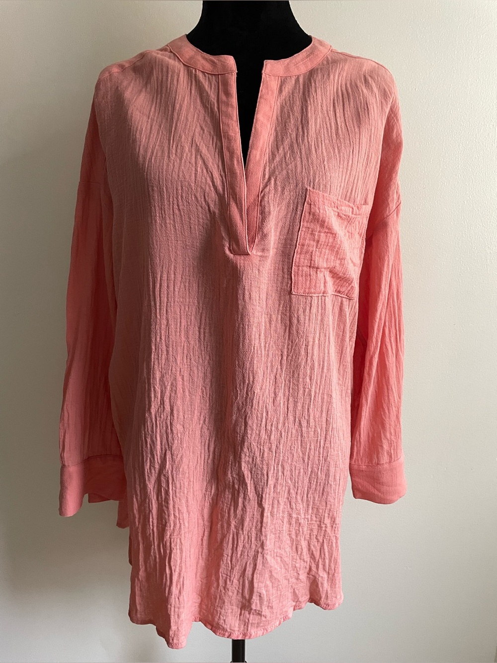 O’Neill Coral Crinkle Cotton Gauze Tunic Top S Beach Cover Up Relaxed Fit